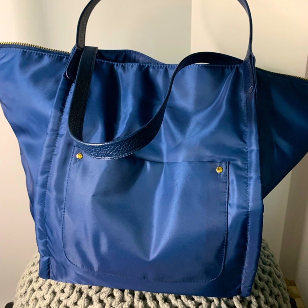 A NEW DAY Navy Blue Nylon, and Navy Leather Trap Tote Bag, TWO secret pockets 😱